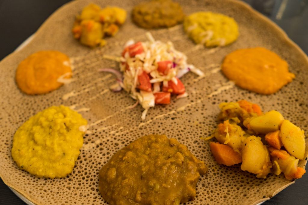 Injera plate, Tenat vegan Ethiopian restaurant, Tel Aviv