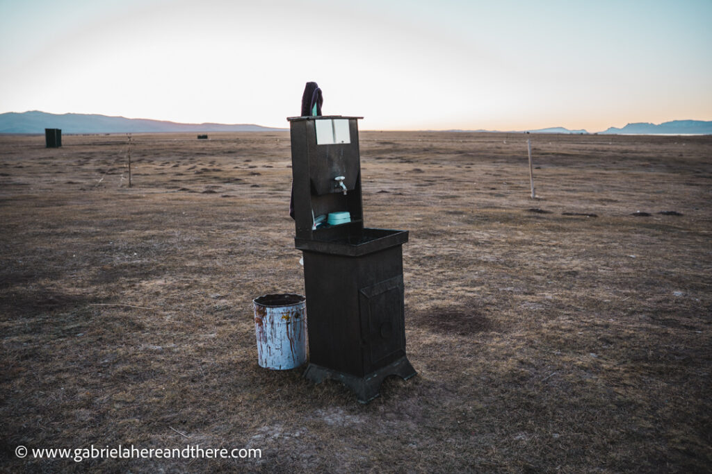 Hand washing station at Song Kul, Kyrgyzstan